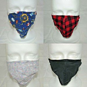 Handmade Cloth Adult Face Mask PURPLE FLORAL & POLKA Reversible Pocket USA MADE